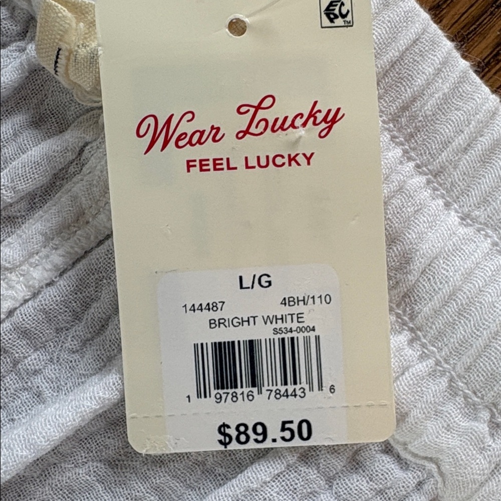 Lucky Brand sz L white 100% cotton gauzy elastic waist wide leg pants NWT - Picture 5 of 8
